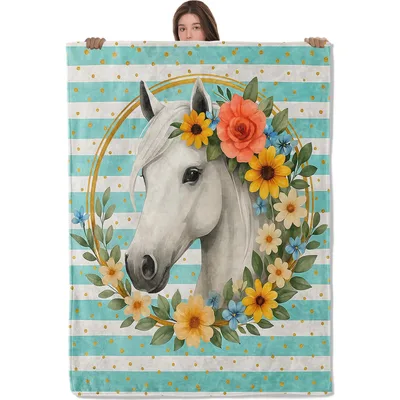 White Horse with Flower Blanket for Horse Lovers
