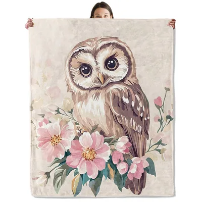 Owl Pink Flowers Blanket for Cozy Nights and Gifts