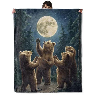 Bears Reaching for Moon Blanket: Woodland Night Throw
