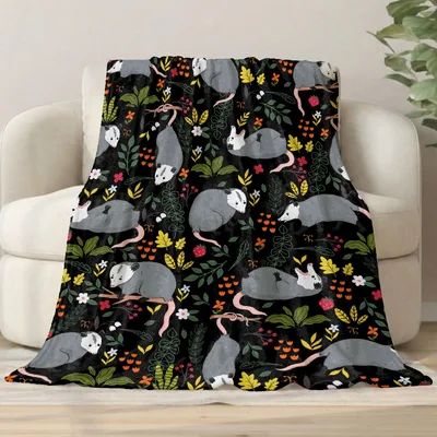 Opossums Among Autumn Flowers Blanket for Cozy Days