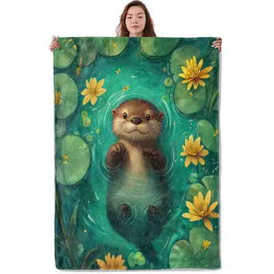 Otter Lily Pads Pond Blanket: Cozy Floating Otter Throw