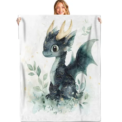 Baby Dragon Watercolor Blanket for Dragon Lovers