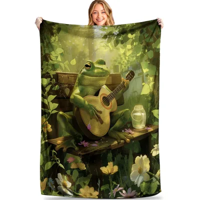 Frog Playing Guitar Blanket for Music-Loving Hearts