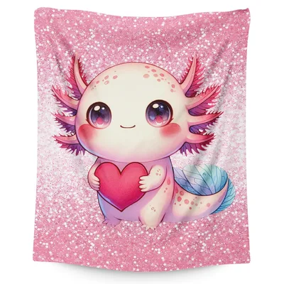 Axolotl Heart Blanket: Pink Kawaii Cuddle Throw