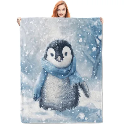 Penguin Winter Animal Blanket: Fluffy Chick in Snowy Scene