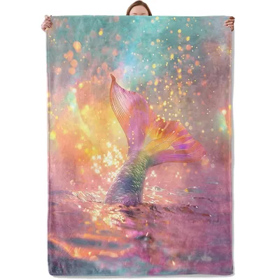Sparkly Ocean Blanket: A Mermaid Tail Rising from Glittering Waves