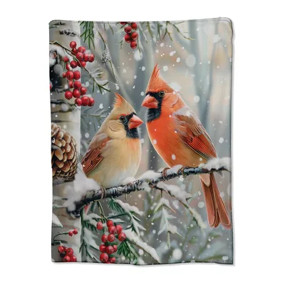 Snowy Cardinal Couple Blanket for Winter Cozy Nights