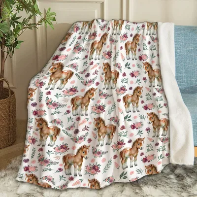 Pony Lover Blanket: Soft Horse Floral Throw
