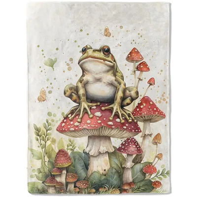 Frog Sitting on Red Blanket: Woodland Throw for Nature Lovers