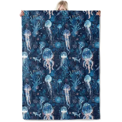 Underwater Sea Life Blanket: Glowing Jellyfish Ocean Pattern