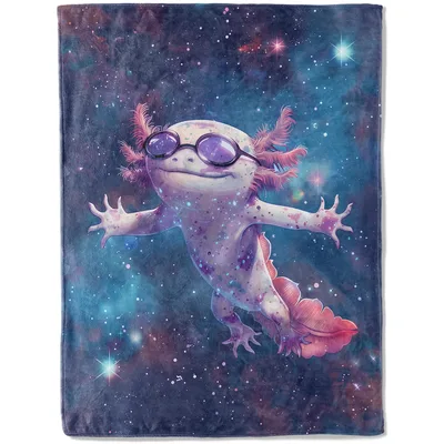 Axolotl Galaxy Space Blanket with Sunglasses and Stars