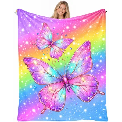Rainbow Glitter Butterfly Blanket featuring sparkling wings