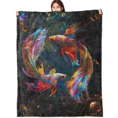 Fish Tank Blanket: Two Betta Fish in Glowing Water