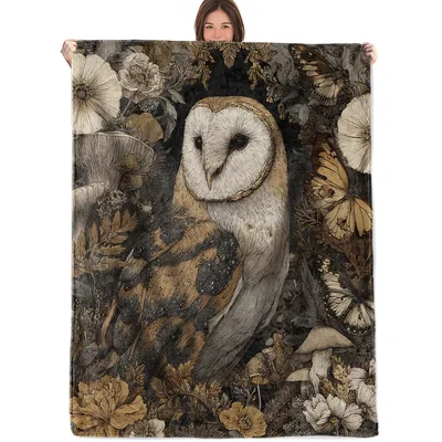 Barn Owl Botanical Blanket for Cozy Nature Lovers