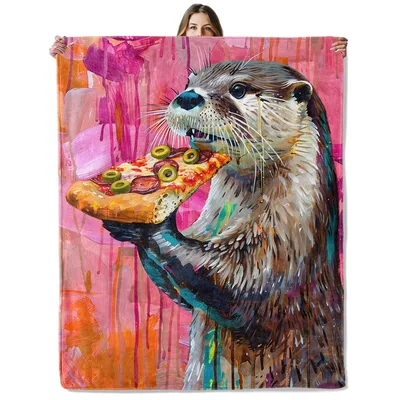 Otter Eating Pizza Blanket for Pizza Lovers and Animal Fans