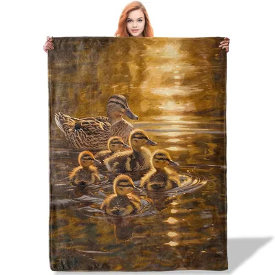 Mother Duck Blanket: A Golden Lake Scene Throw