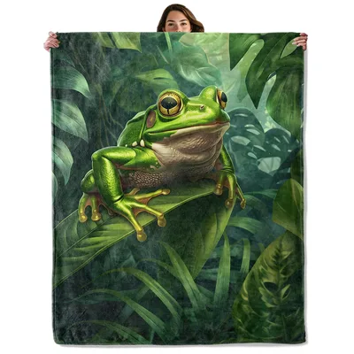 Jungle Frog Blanket: A Green Lounger on a Leaf