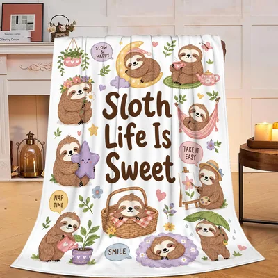 Cute Sloths Pattern Blanket: Sloth Life Is Sweet Design for Relaxation
