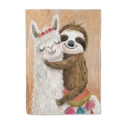 Cute Llama Blanket: Whimsical Sloth and Llama Hug Design