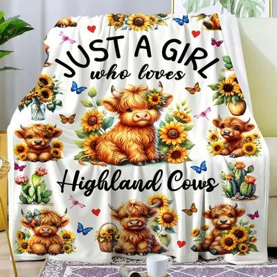 Sunflower Highland Calves Cow Lover Blanket for Cow Fans