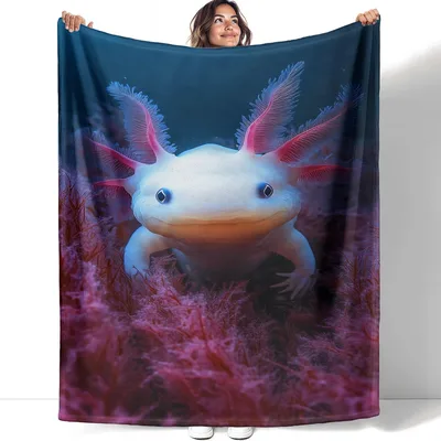 Axolotl Underwater Dream Blanket: Cute Amphibian Art for Cozy Nooks