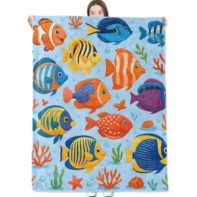 Ocean Fish Blanket: Tropical Fish Pattern Throw