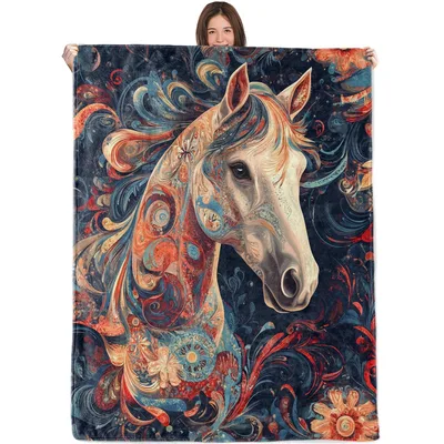 Equestrian Art Blanket: A Horse Among Swirls and Blooms
