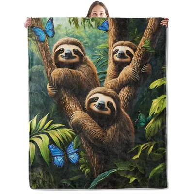 Sloth Jungle Animals Blanket: Three Sloths in a Tree