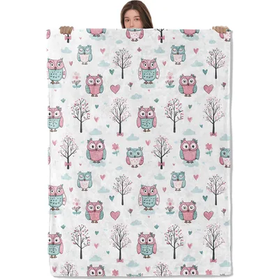 Owl Pattern Pink Teal Blanket for Cozy Days
