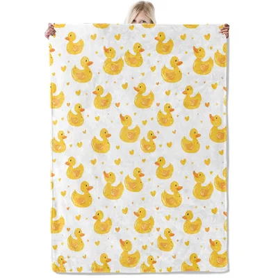 Yellow Rubber Ducks and Hearts Blanket: Playful Duck Pattern