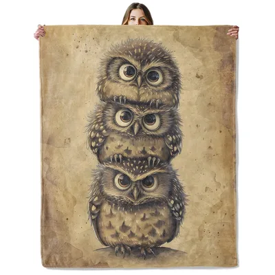 Stacked Owls Vintage Owl Blanket for Nature Lovers