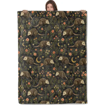 Woodland Opossum Blanket: Moon and Meadow Print