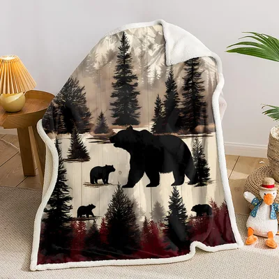 Black Bear Forest Blanket for Cabin and Campfire Lovers