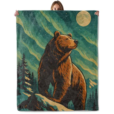 Bear Northern Lights Blanket for Cozy Nights Outdoors