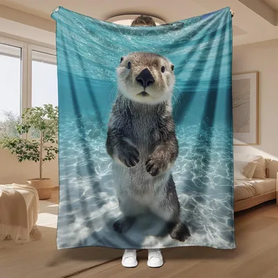Ocean Animal Blanket: A Sea Otter Floating Underwater