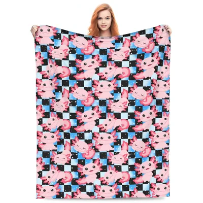 Pink Axolotl Checkerboard Blanket for Cute Animal Fans