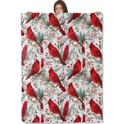 Winter Holly Cardinal Blanket for Cozy Nature Lovers