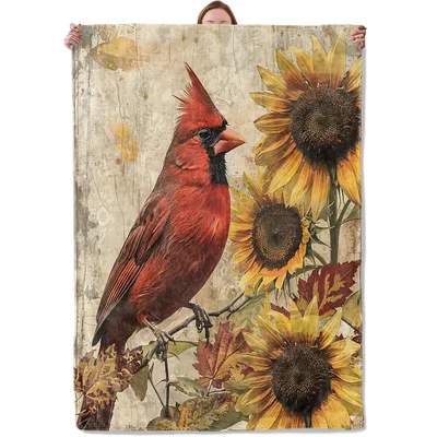 Cardinal and Sunflowers Blanket for Bird Lovers