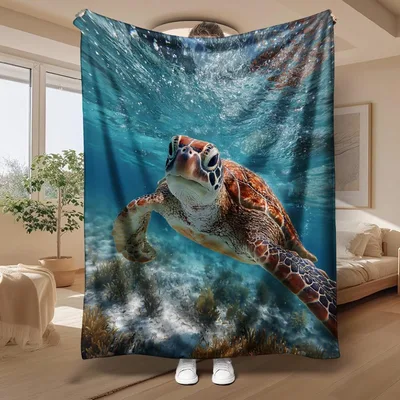 Sea Turtle Swimming Underwater Blanket for Ocean Lovers