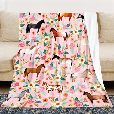 Horse Floral Pattern Blanket