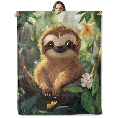 Cute Jungle Animal Blanket: A Baby Sloth in the Trees
