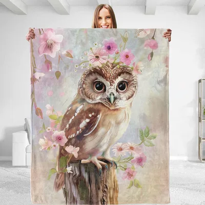 Pink Floral Owl Blanket for Cozy Nights and Gifts