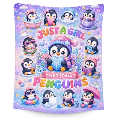 Penguin Girl Pastel Blanket: Just a Girl Who Loves Penguins Design