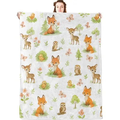 Woodland Animals Watercolor Friends Blanket featuring a fox