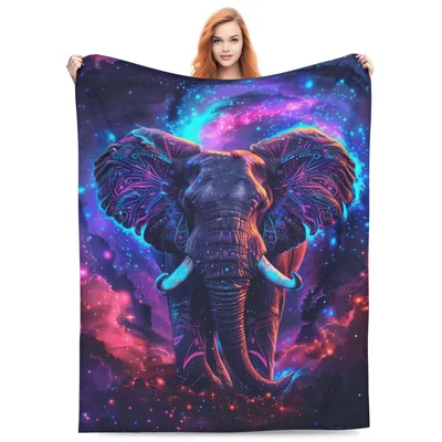 Neon Elephant Blanket: Glowing Galaxy Animal Throw