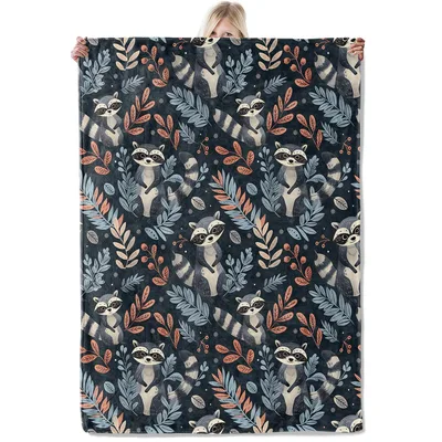 Raccoon Leaf Pattern Blanket for Cozy Woodland Fans