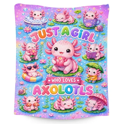Axolotl Girl Kawaii Blanket for Axolotl Lovers