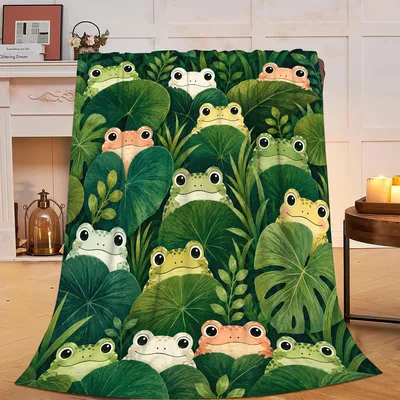 Tropical Leaves Frog Blanket for Plant Lovers