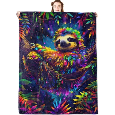Colorful Sloth Blanket for Jungle-Loving Dreamers