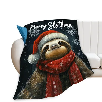 Christmas Sloth Blanket with a Festive Sloth in a Red Scarf